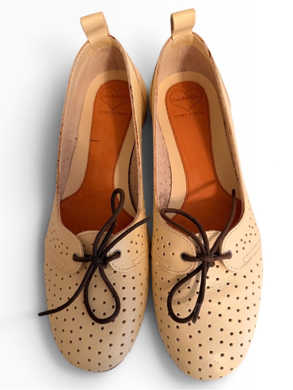 Swedish Hasbeens Ivory Perforated Lace-Up Ballet Flats 38(7.5-8) LIKE NEW